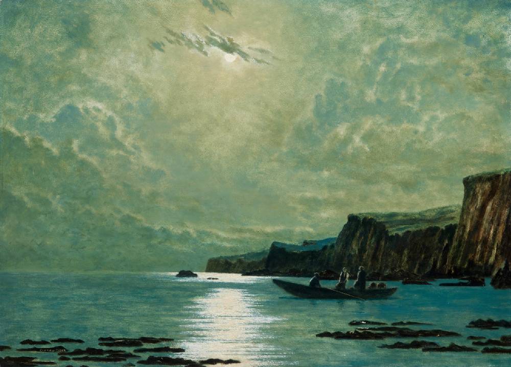 MOONLIT COASTAL SCENE WITH CURRACH by Ciaran Clear sold for 2,700 at Whyte's Auctions