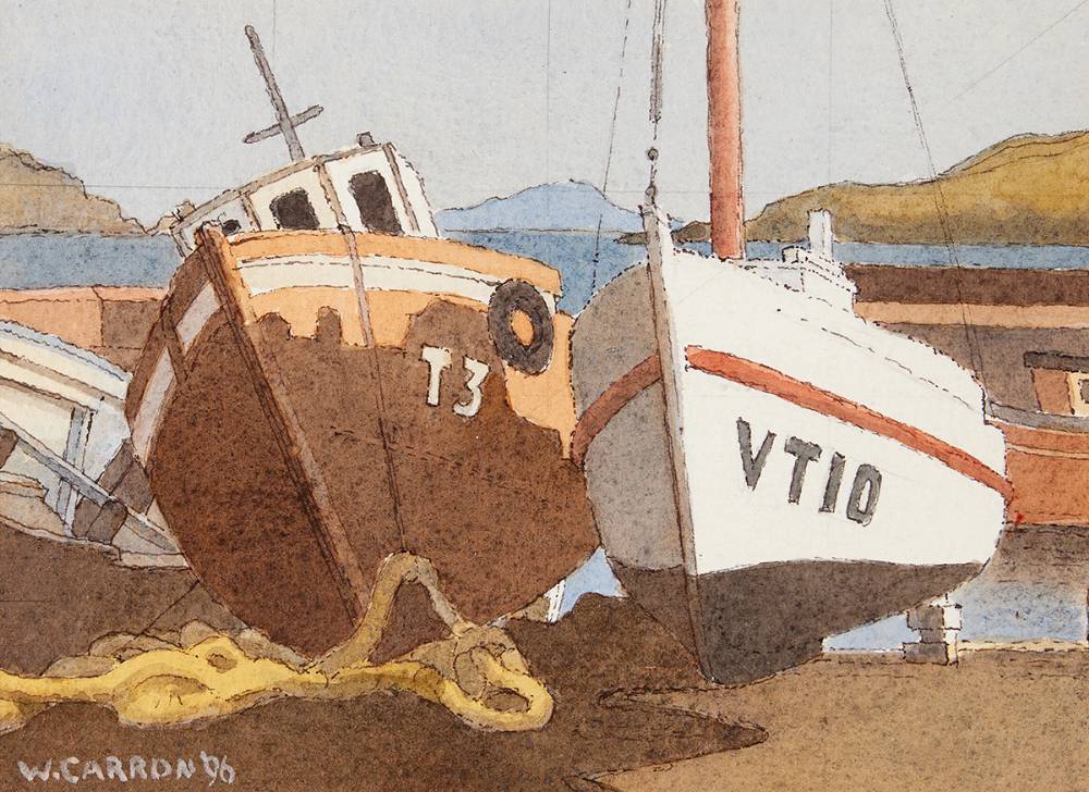 BOATS AT PURTEEN, ACHILL, COUNTY MAYO, 1996 by William Carron sold for 200 at Whyte's Auctions