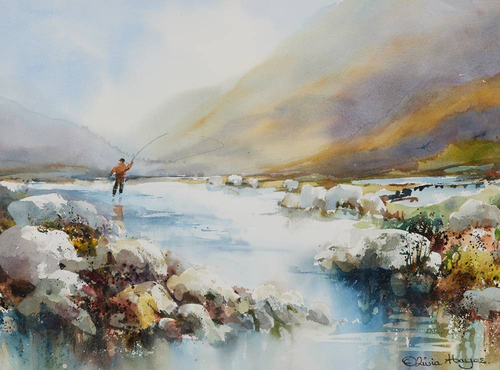 ANGLER IN A RIVER SCENE by Olivia Hayes sold for 140 at Whyte's Auctions