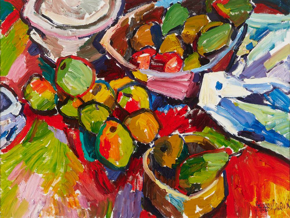 STILL LIFE WITH FRUIT, 1990 by Stephen Cullen sold for 500 at Whyte's Auctions