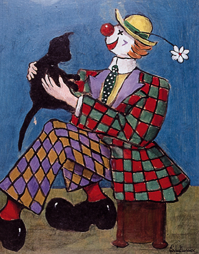 CLOWN WITH BLACK PUPPY by Gladys Maccabe MBE HRUA ROI FRSA (1918-2018) at Whyte's Auctions