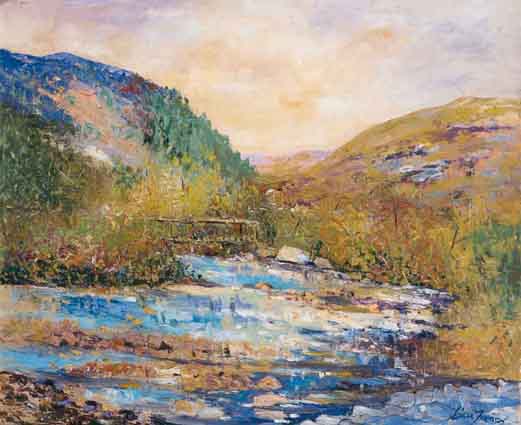 FOOTBRIDGE AT BARAVORE, GLENMALURE, CO. WICKLOW by Liam Treacy (1934-2004) at Whyte's Auctions