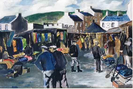 THE CLOTHES MARKET, CLIFDEN by Samus  Colmin (1925-1990) at Whyte's Auctions