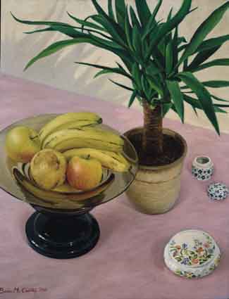 STILL LIFE WITH FRUIT DISH AND POTTED PALM by Brian McCarthy (b.1960) at Whyte's Auctions