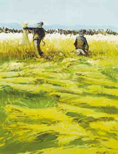 CUTTING RYE, INISHMAAN by Cecil Maguire sold for 7,500 at Whyte's Auctions