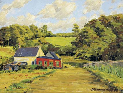 FARM BY A RIVER, COUNTY DOWN by Desmond Turner HRUA (1923-2011) at Whyte's Auctions
