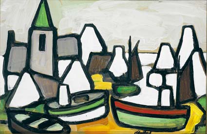 VILLAGE WITH BOATS by Markey Robinson sold for 4,000 at Whyte's Auctions