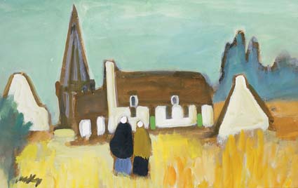 COTTAGES AND CHURCH FROM HARVEST FIELD by Markey Robinson sold for 5,700 at Whyte's Auctions