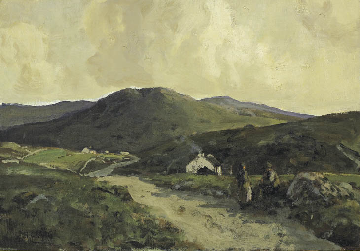 COUPLE CONVERSING BY A ROADSIDE, WITH COTTAGES BEYOND by James Humbert Craig RHA RUA (1877-1944) at Whyte's Auctions