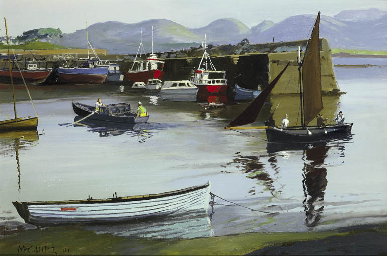 BOATS IN THE HARBOUR, ROUNDSTONE by Cecil Maguire RHA RUA (1930-2020) at Whyte's Auctions