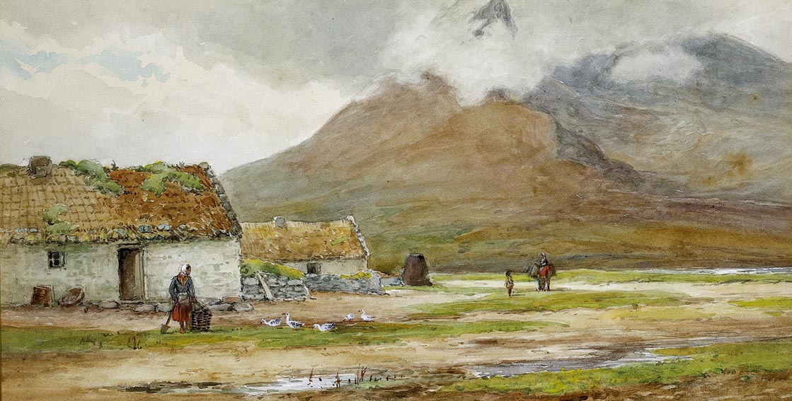 CABINS ON THE BEACH AT DUGORT BAY, ACHILL ISLAND by Alexander Williams RHA (1846-1930) at Whyte's Auctions