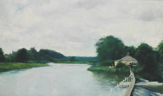 THE LIFFEY AT ISLANDBRIDGE WEIR by Thomas Ryan PPRHA (1929-2021) at Whyte's Auctions