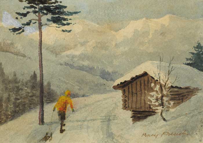 SWISS ALPINE SCENE WITH FIGURE PULLING SLED by William Percy French (1854-1920) at Whyte's Auctions