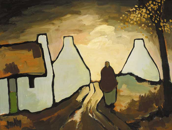 SHAWLIE ON A PATH THROUGH VILLAGE IN AUTUMN by Markey Robinson sold for 12,000 at Whyte's Auctions
