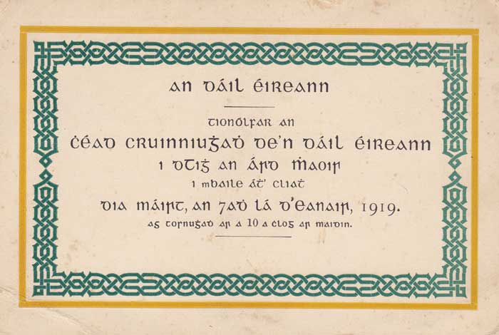 1919 (7 January) Dil ireann Invitation to First Meeting on 7 January at Whyte's Auctions