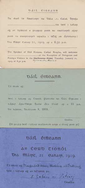 1919 (21 January) First Public Meeting of Dil ireann admittance ticket signed by George Gavan Duffy, and two other items at Whyte's Auctions
