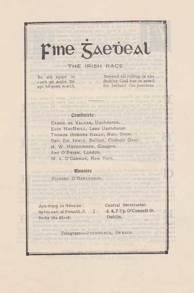 1919. "By Order of Dil ireann. President De Valera states the National Position, with press statements also "Fine Gaedheal The Irish Race" pamphlet, 1922 at Whyte's Auctions