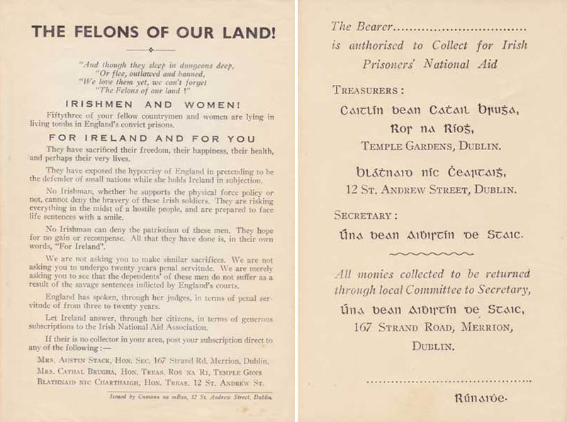 1920-25 Collector's Authorisation for Irish Prisoners National Aid and Cumann na mBan pamphlet, The Felons of Our Land at Whyte's Auctions