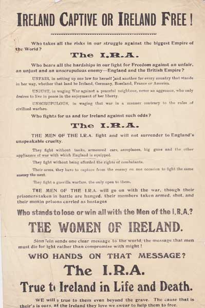 1920 Ireland Captive or Ireland Free!... The I.R.A...True to Ireland in Life and Death. Rare poster bill. at Whyte's Auctions