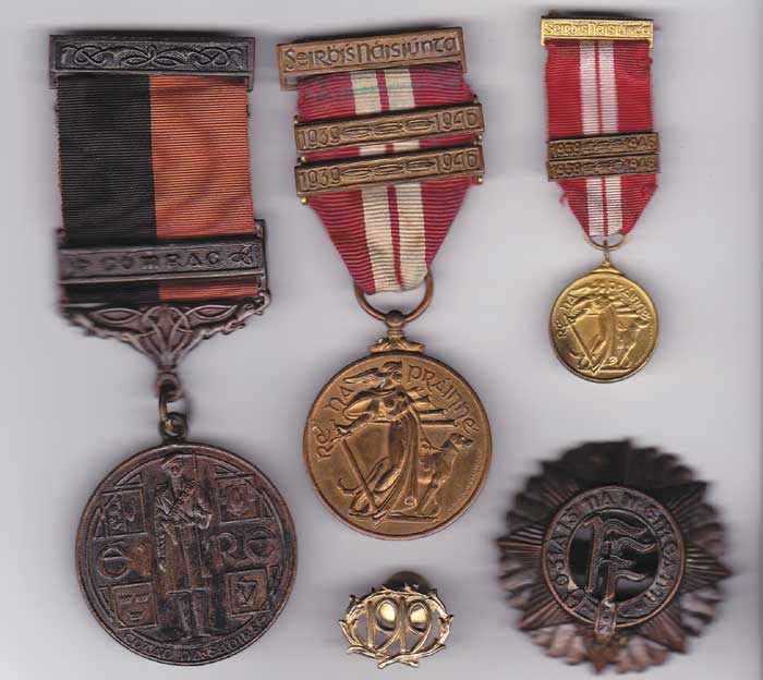 1919-21. War of Independence Medal with Comrac bar, 1939-46 Defence Forces Emergency Service Medal, with Oglaigh na hireann cap badge, "1919" lapel badge at Whyte's Auctions