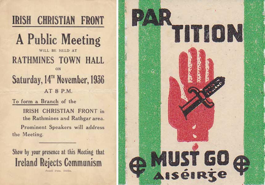 1936 Irish Christian Front. Public Meeting Notice. Also Ailtire na h-Aiseirghe "Stamp". at Whyte's Auctions