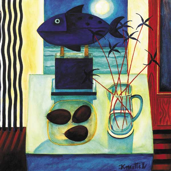 STILL LIFE WITH FISH SCULPTURE AND PLUMS by Graham Knuttel (b.1954) at Whyte's Auctions