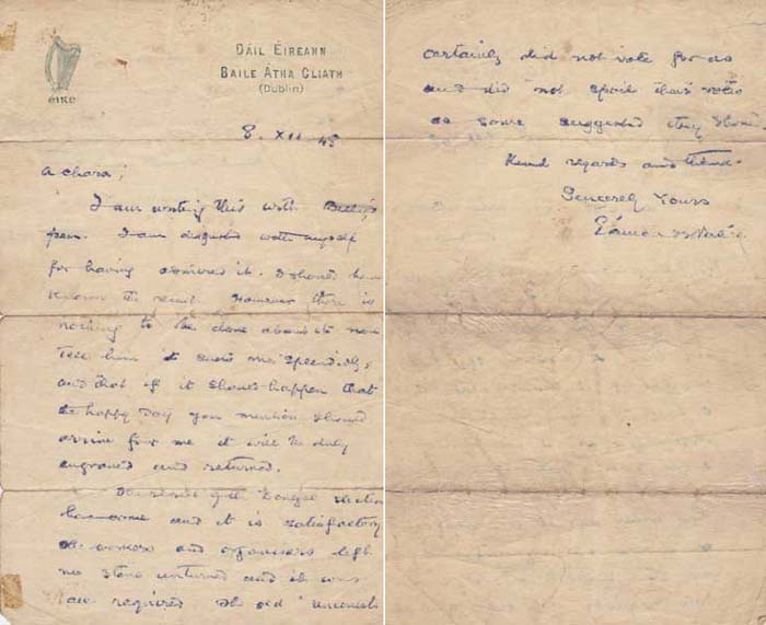 1948 (8 December) amon de Valera Letter at Whyte's Auctions