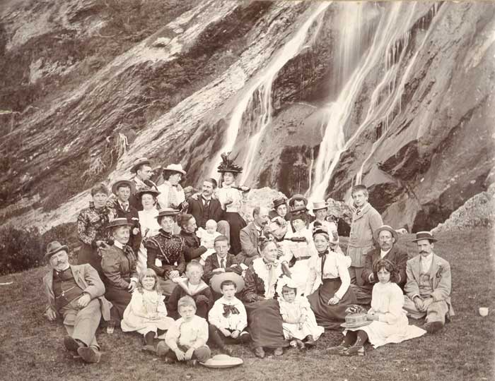 1899 (August). Photograph of a large family group at Powerscourt Waterfall, Enniskerry, Co. Wicklow" at Whyte's Auctions