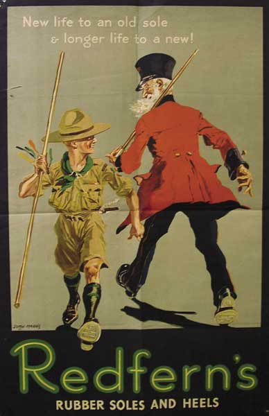 Circa 1910 Boy Scout and Chelsea Pensioner Redferns Rubber Soles and Heels posters and a range of other advertising ephemera at Whyte's Auctions