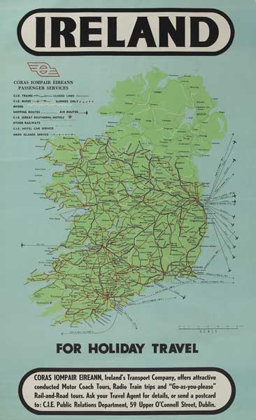1950s Poster: Ireland Coras Iompair ireann Passenger Services Map at Whyte's Auctions