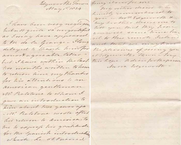 1824-27. Maria Edgeworth and Family - A Correspondence at Whyte's Auctions