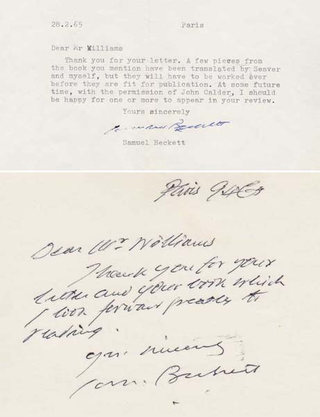 1965. Samuel Beckett letters to Heathcote Williams at Whyte's Auctions