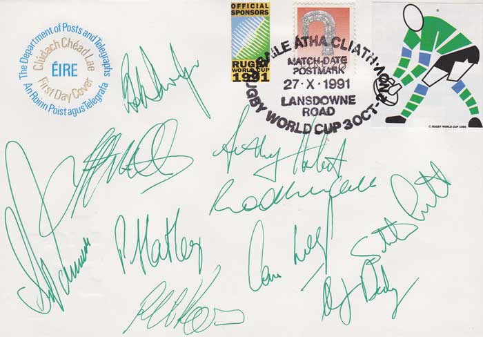 1991 Rugby World Cup, Matches played in Ireland - valuable collection of stamps, postcards and autographs" at Whyte's Auctions