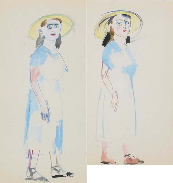 WOMAN IN HAT, c.1950s (SET OF TWO) by Stella Steyn sold for 1,000 at Whyte's Auctions