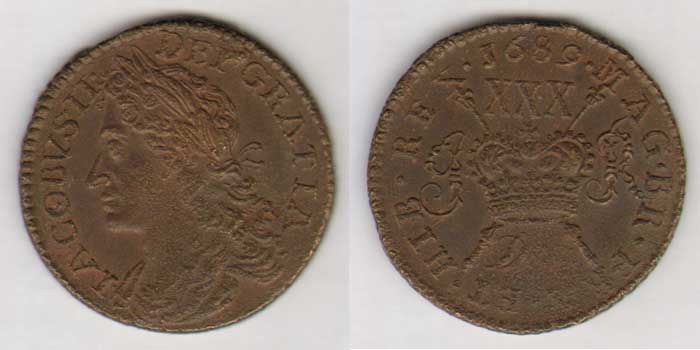 James II. Gunmoney. Large Halfcrowns.(3). 1689 Sepr:, Oct:, Dec at Whyte's Auctions