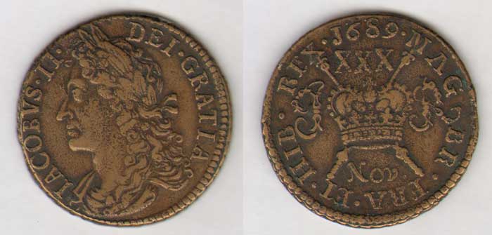 James II. Gunmoney. Large Halfcrowns.(4). 1689 Sep, Oct (2), Nov. at Whyte's Auctions