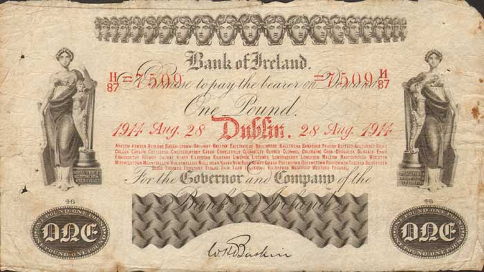 Bank of Ireland. Dublin One Pound. 28-Aug-1914 at Whyte's Auctions