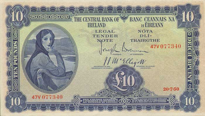 Central Bank. Lady Lavery. Ten Shillings to Ten Pounds. 1950-1975 at Whyte's Auctions
