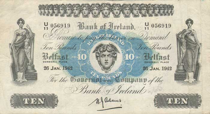 Northern Ireland. Bank of Ireland.  10  26-Jan-1942,  1 14-July-1943, 15-July-1943. at Whyte's Auctions