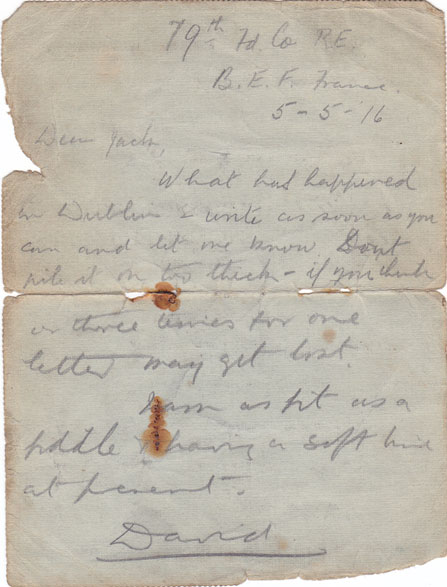 1916 (5 May) Irish soldier's letter relating to the 1916 Rising at Whyte's Auctions