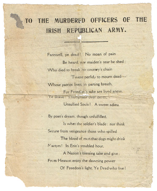 1916 Rising: Republican propaganda documents including handbill "To the Murdered Officers of the Irish Republican Army" at Whyte's Auctions