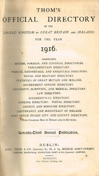 1916: Thom's Dublin City and County directory at Whyte's Auctions