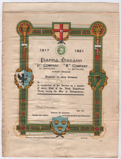 1917-21: Fianna ireann service certificate at Whyte's Auctions