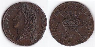 James II Gunmoney shilling, 1689 at Whyte's Auctions