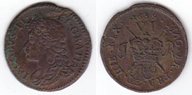 James II Gunmoney sixpence 1689 at Whyte's Auctions