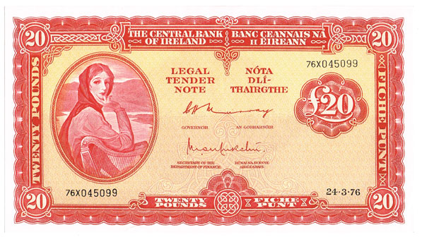 Central Bank Lady Lavery Twenty Pounds, a scarce sequential pair at Whyte's Auctions
