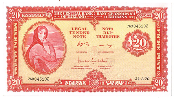 Central Bank Lady Lavery Twenty Pounds, a scarce sequential pair at Whyte's Auctions