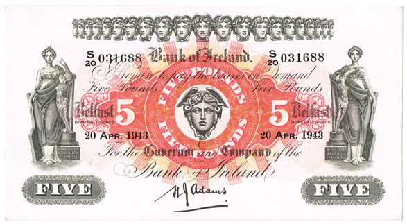 Bank of Ireland Northern Ireland Five Pounds 1943 at Whyte's Auctions