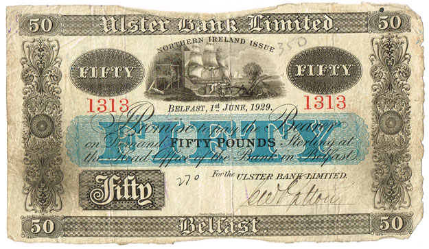 Ulster Bank Northern Ireland Issue Fifty Pounds at Whyte's Auctions