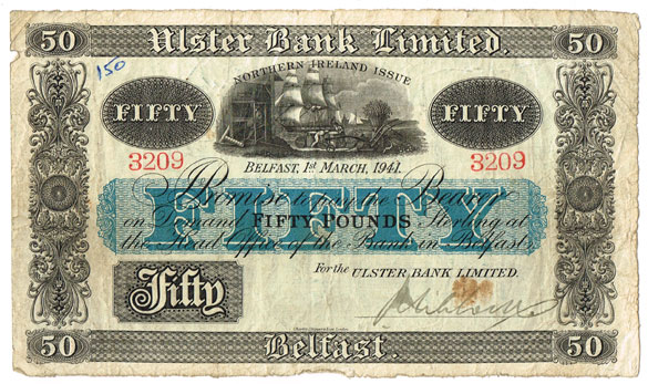 Northern Ireland Ulster Bank Fifty Pounds 1941 at Whyte's Auctions